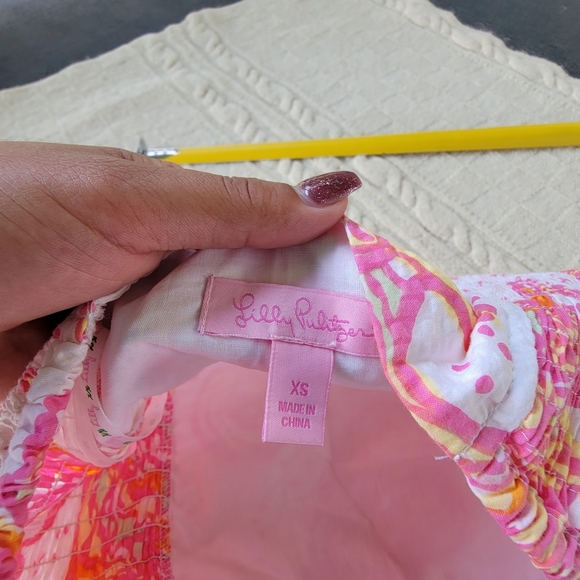 Lilly Pulitzer Elinor Strapless Drop Waist Dress size XS Conched Out Pink Orange - Picture 6 of 8